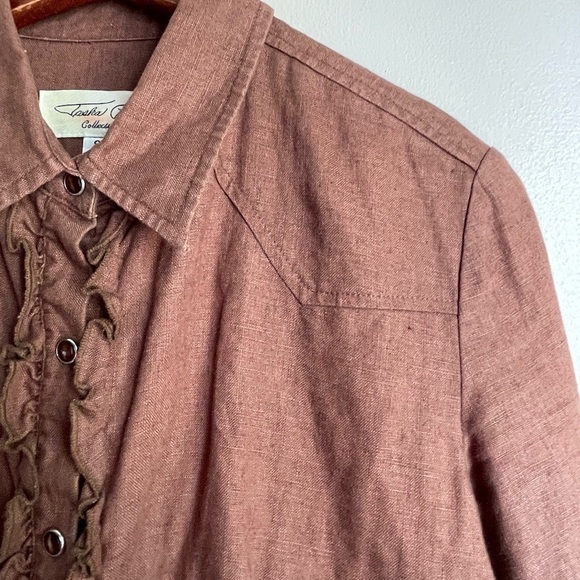 Tasha Polizzi SaddleBlanket Ruffle Pearl Snap Down Long Sleeve Linen Shirt Sz S. - Picture 8 of 10